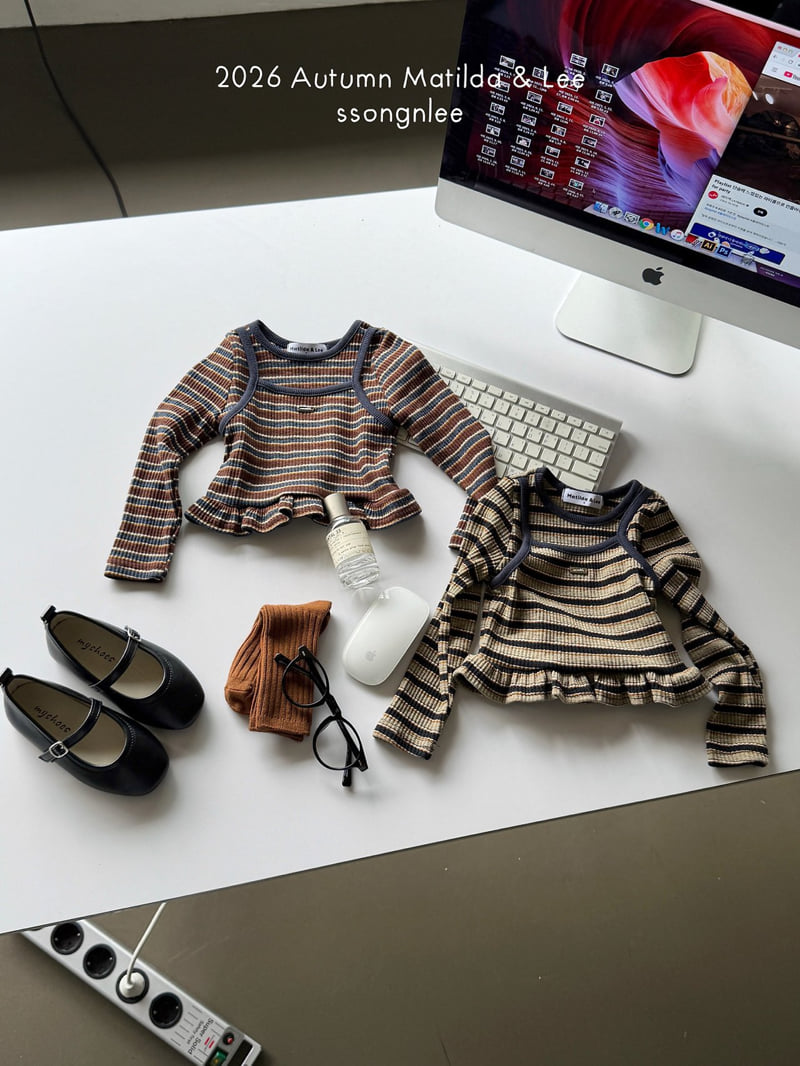Matilda & Lee - Korean Children Fashion - #todddlerfashion - Mocca Stripe Frill Tee - 5