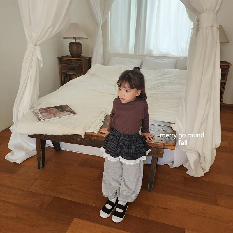 Merry Go Round - Korean Children Fashion - #todddlerfashion - Check Skirt Jogger Pants - 3