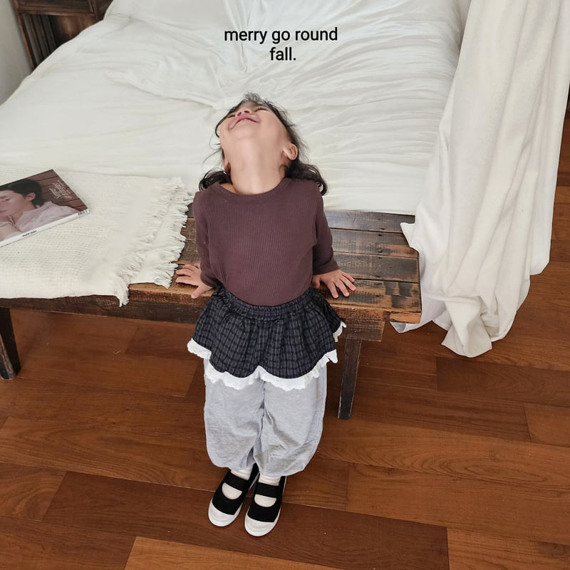 Merry Go Round - Korean Children Fashion - #todddlerfashion - Check Skirt Jogger Pants - 4