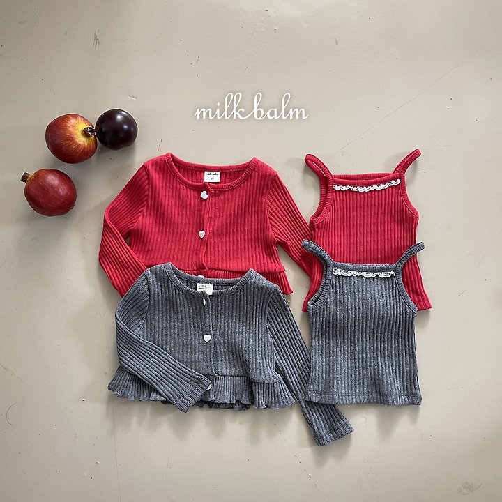 Milk Balm - Korean Children Fashion - #designkidswear - Heart Ribbed Cardigan Set