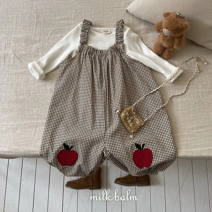 Milk Balm - Korean Children Fashion - #designkidswear - Apple Overalls - 5