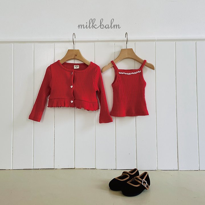 Milk Balm - Korean Children Fashion - #fashionkids - Heart Ribbed Cardigan Set - 3