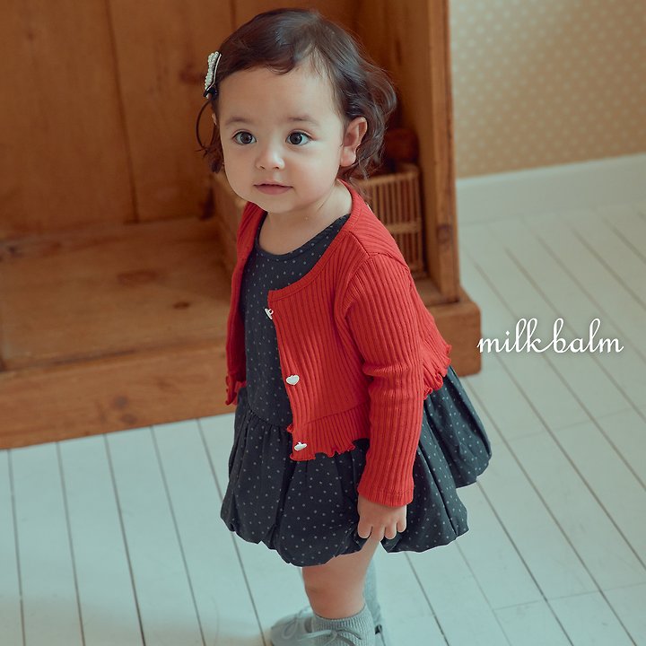 Milk Balm - Korean Children Fashion - #fashionkids - Heart Ribbed Cardigan Set - 4