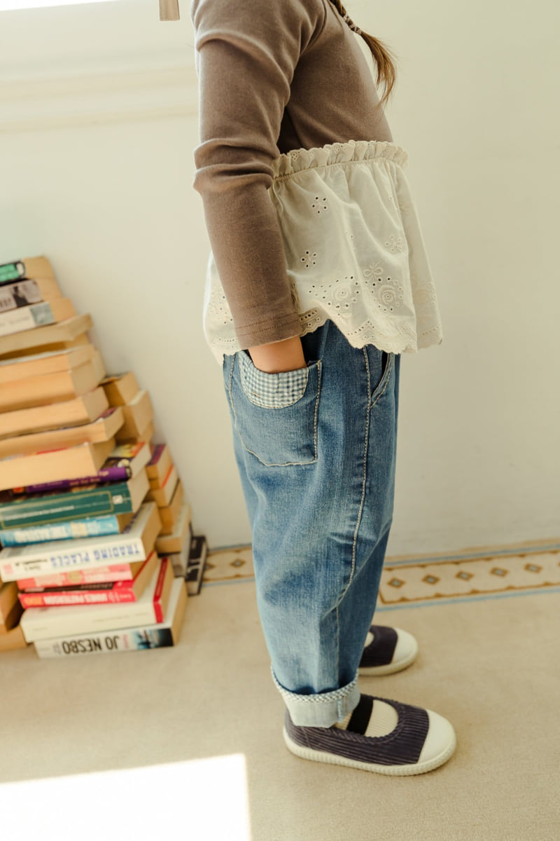 Milk Powder - Korean Children Fashion - #Kfashion4kids - Check Denim Pants - 11