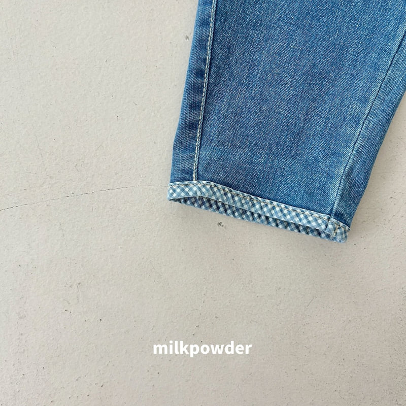 Milk Powder - Korean Children Fashion - #kidsshorts - Check Denim Pants - 8