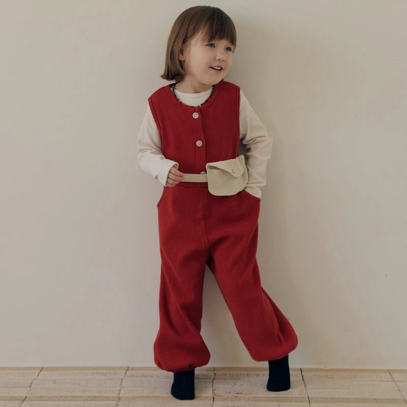 Mome - Korean Children Fashion - #kidsshorts - Waffle Button Jumpsuit