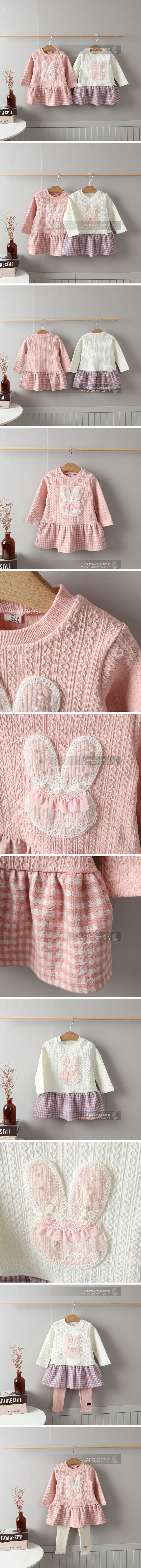 New Pierrot - Korean Children Fashion - #childofig - Check Pearl Rabbit Dress