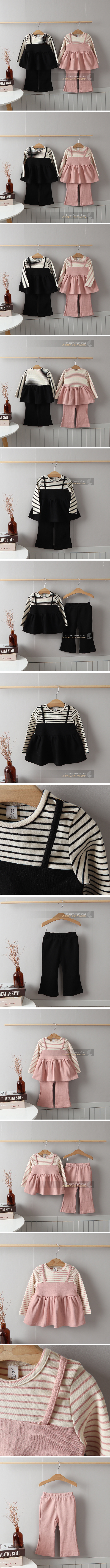 New Pierrot - Korean Children Fashion - #toddlerclothing - Striped Bootcut Top & Bottom Set