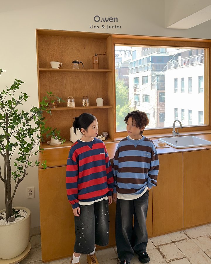 O Wen - Korean Children Fashion - #kidsshorts - Block Striped Sweatshirt