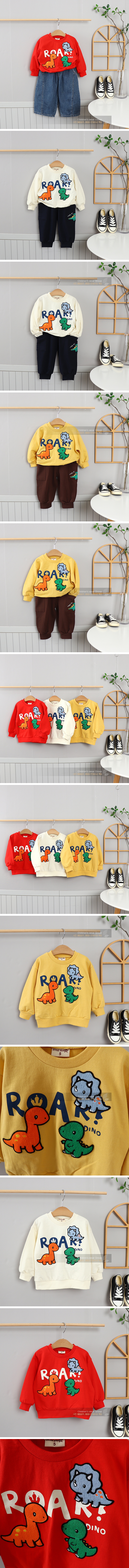 Olive denim - Korean Children Fashion - #designkidswear - 3 Embroidery Dinosaur Sweatshirt