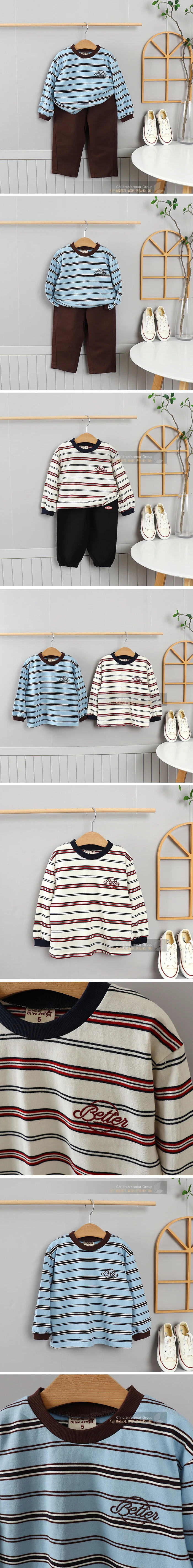 Olive denim - Korean Children Fashion - #fashionkids - Stripe Better Embroidery Tee