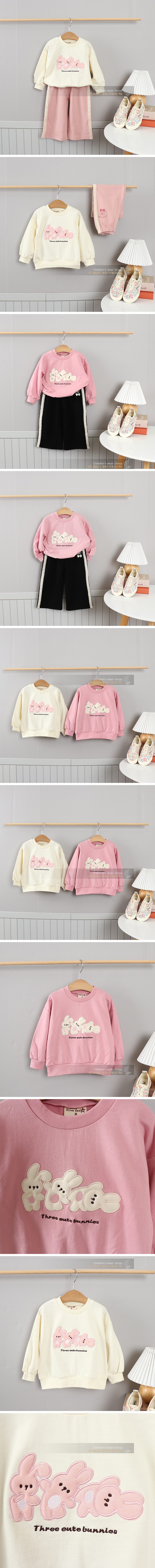 Olive denim - Korean Children Fashion - #kidsshorts - 3 Applique Embroidery Rabbit Sweatshirt