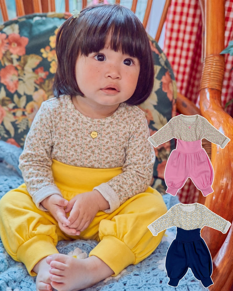 Oott Bebe - Korean Baby Fashion - #babyclothing - Flower Top & Bottom Loungewear
