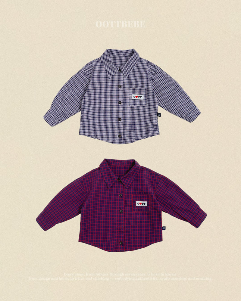 Oott Bebe - Korean Baby Fashion - #babygirlfashion - Cappuccino Check Shirt