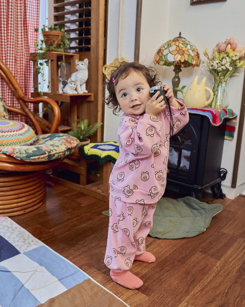 Oott Bebe - Korean Baby Fashion - #babyootd - Little Palm Waffle Anorak Top & Bottom Set - 2
