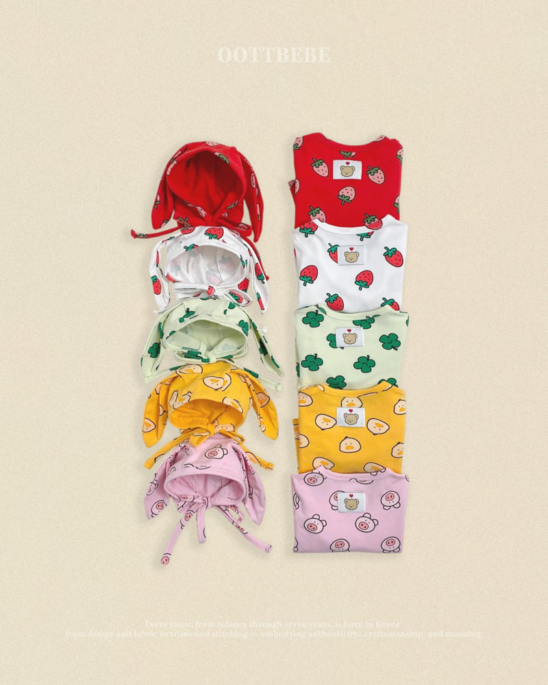 Oott Bebe - Korean Baby Fashion - #babyoutfit - Little Farm Bodysuit + Bonnet Set - 2