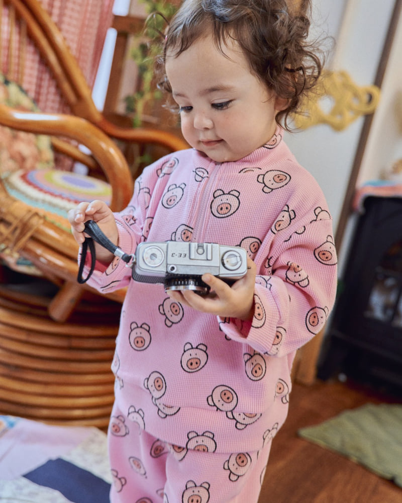 Oott Bebe - Korean Baby Fashion - #babyoutfit - Little Palm Waffle Anorak Top & Bottom Set - 3