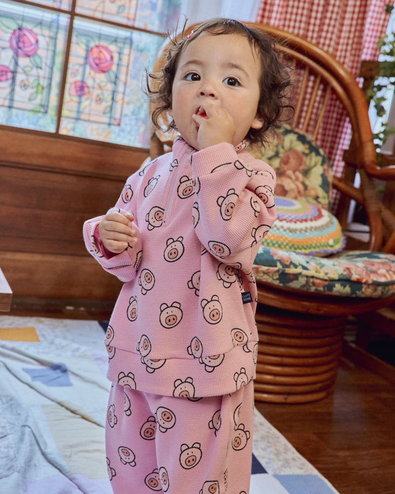 Oott Bebe - Korean Baby Fashion - #babyoutfit - Little Palm Waffle Anorak Top & Bottom Set - 4