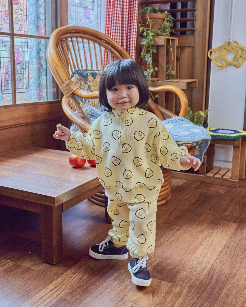 Oott Bebe - Korean Baby Fashion - #onlinebabyboutique - Little Palm Waffle Anorak Top & Bottom Set - 6