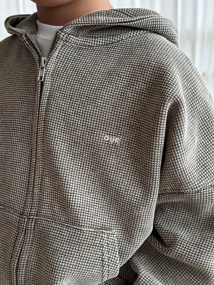 Our - Korean Children Fashion - #toddlerclothing - Waffle Washed Hooded Zip-up - 11