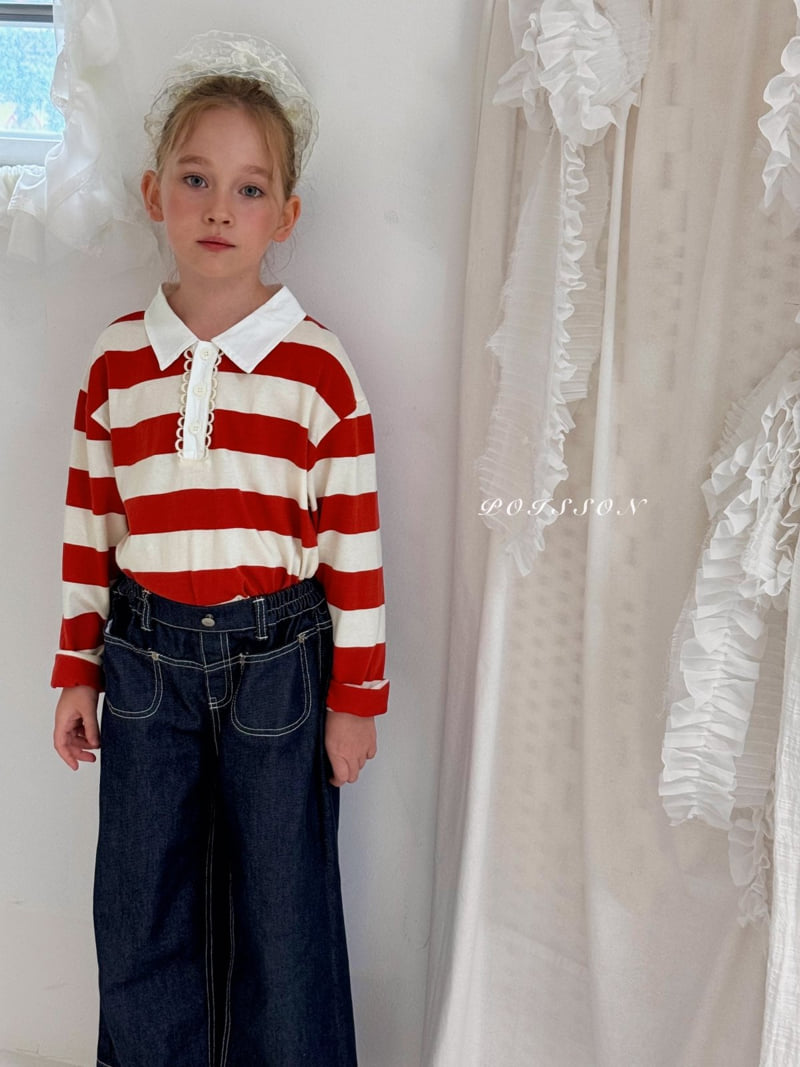 Poisson - Korean Children Fashion - #fashionkids - Stripe Collar Tee - 6