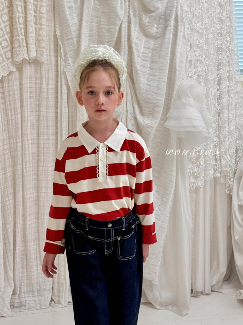 Poisson - Korean Children Fashion - #kidzfashiontrend - Stripe Collar Tee - 9