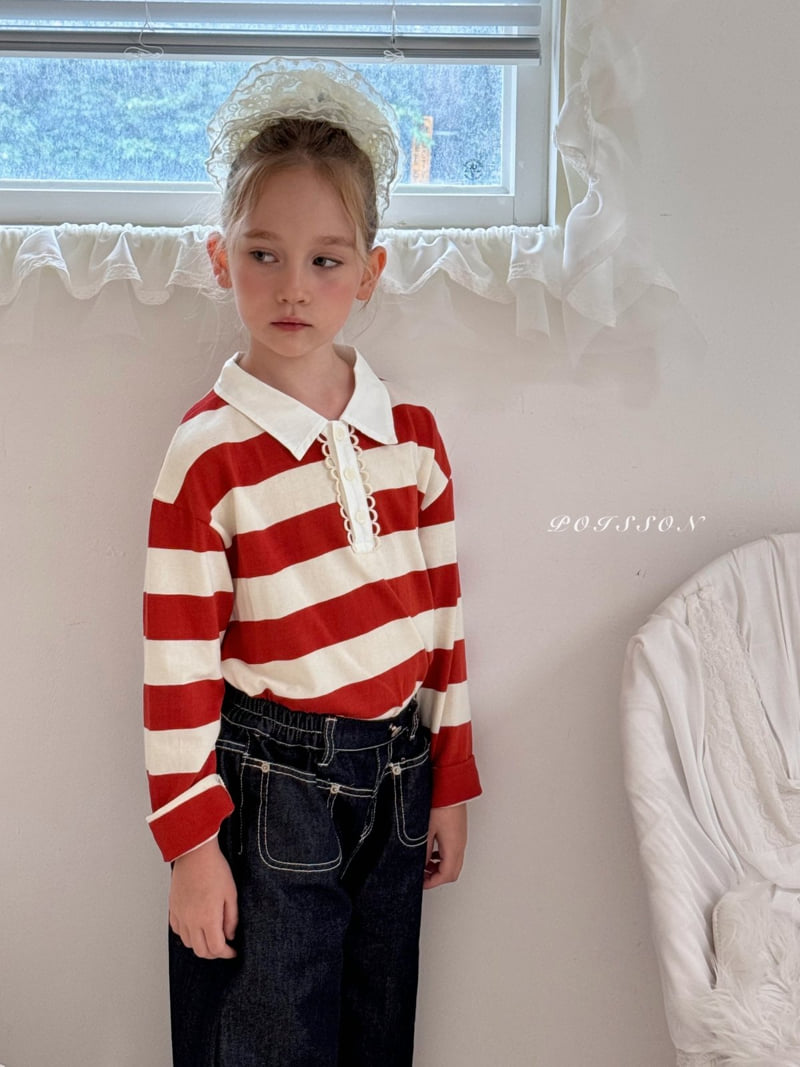 Poisson - Korean Children Fashion - #magicofchildhood - Stripe Collar Tee - 12