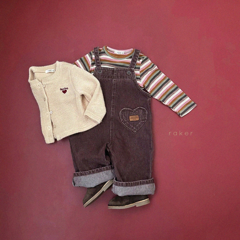 Raker - Korean Children Fashion - #childrensboutique - Heart Denim Ribbed Overall - 5