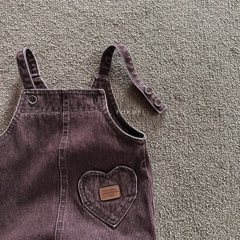 Raker - Korean Children Fashion - #stylishchildhood - Heart Denim Ribbed Overall - 3