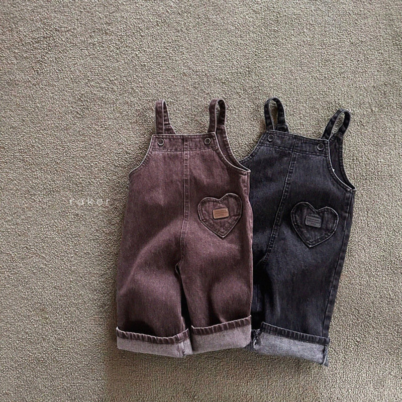 Raker - Korean Children Fashion - #todddlerfashion - Heart Denim Ribbed Overall