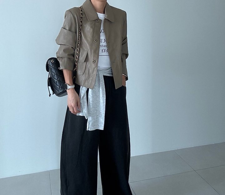 Ripple - Korean Women Fashion - #vintagekidsstyle - Basic Collar Leather Jacket - 4
