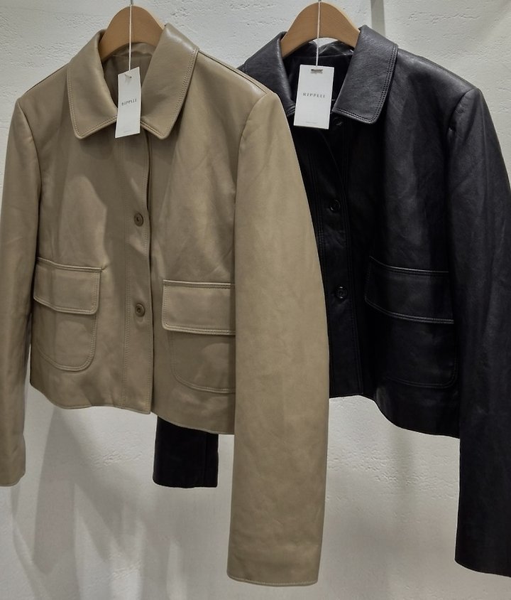 Ripple - Korean Women Fashion - #shopsmall - Basic Collar Leather Jacket - 7
