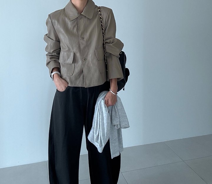 Ripple - Korean Women Fashion - #vintagekidsstyle - Basic Collar Leather Jacket - 3