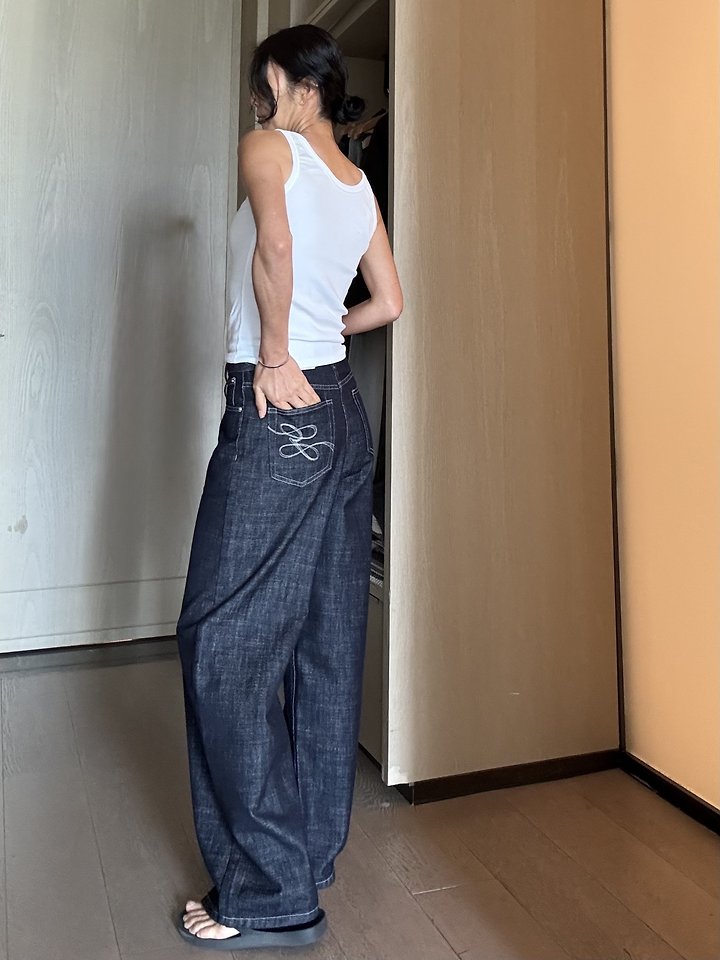 Ripple - Korean Women Fashion - #womensfashion - Indigo Embroidery Denim Pants - 3