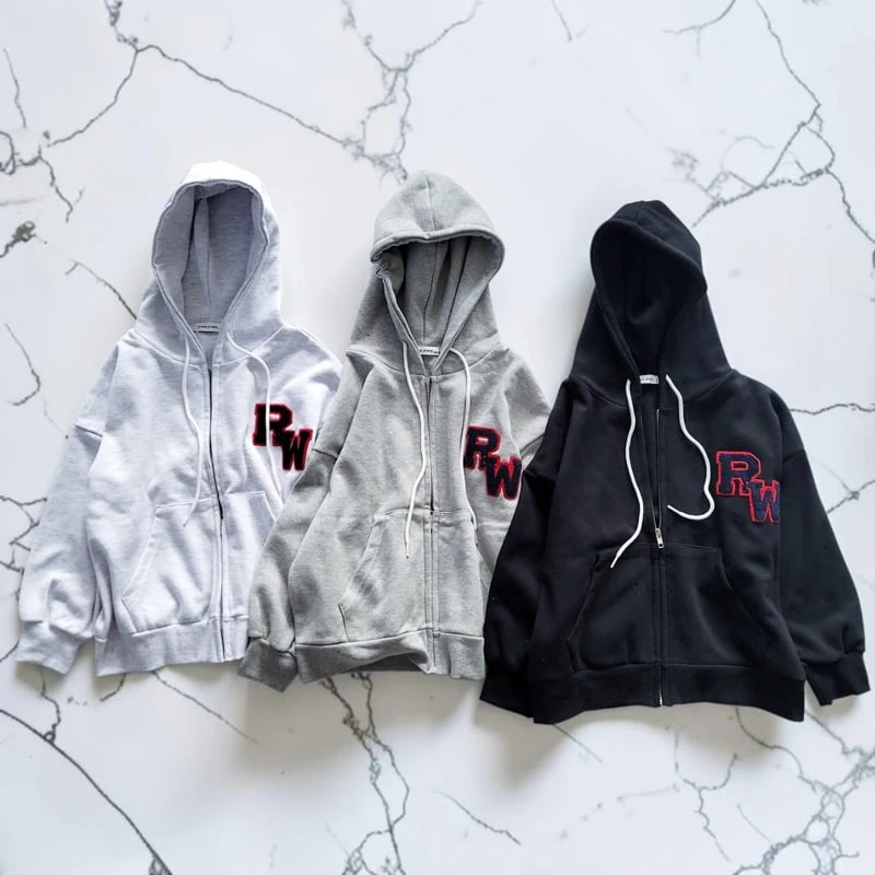 Riwoo Riwoo - Korean Children Fashion - #littlefashionista - Riwoo Boucle Embroidered Boxy Zip-up Hoodie