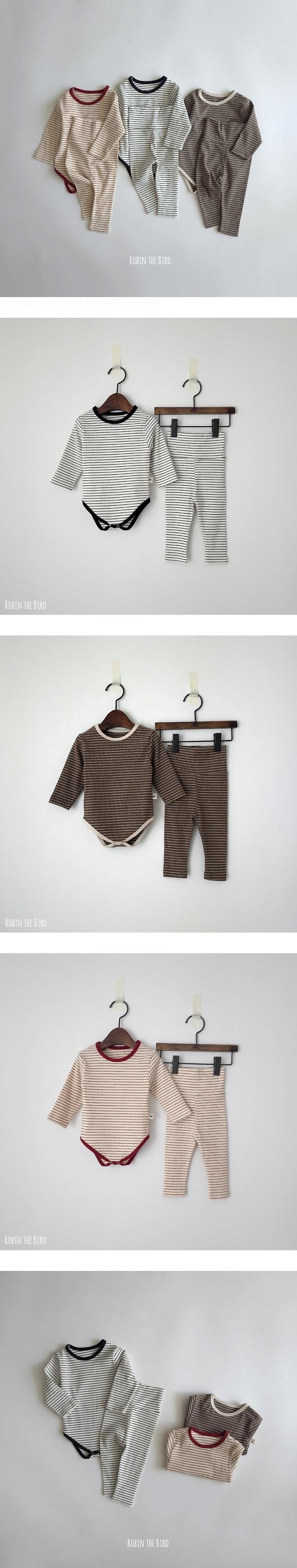 Striped Ribbed Bodysuit Set by Saerobin for Baby - view 1
