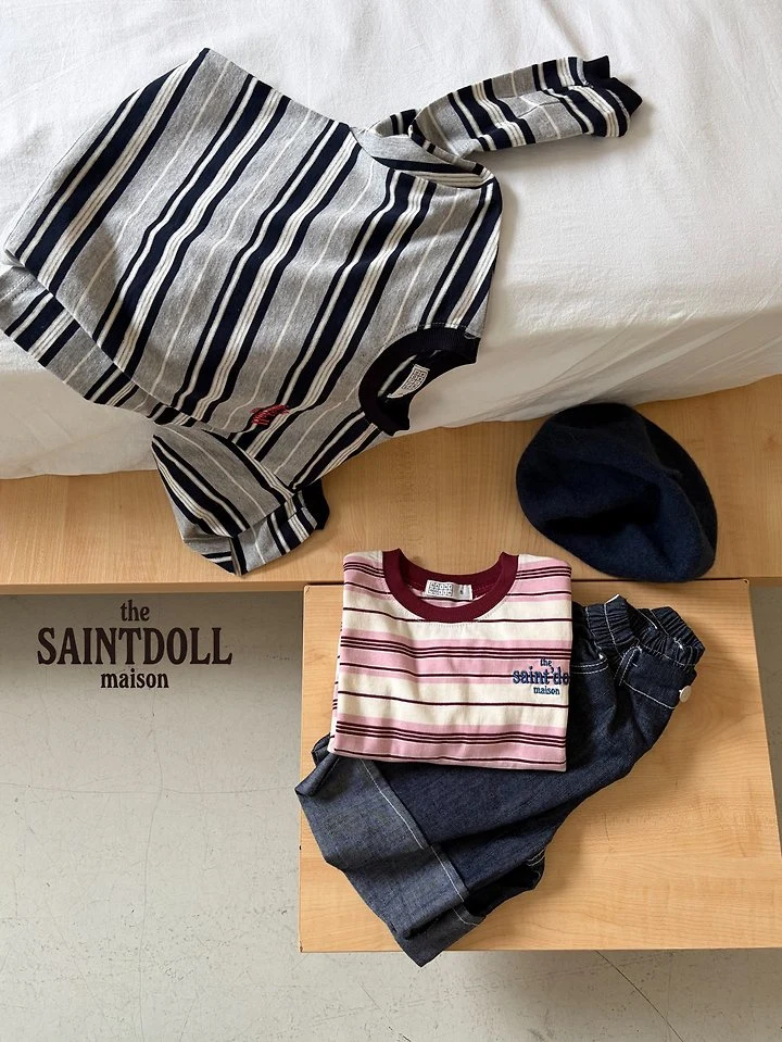 Saint Doll - Korean Children Fashion - #fashionkids - Embroidered Stripe Tee - 5