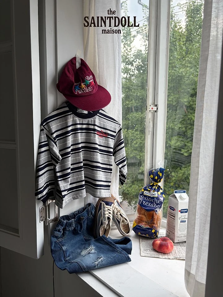 Saint Doll - Korean Children Fashion - #kidsshorts - Embroidered Stripe Tee - 6