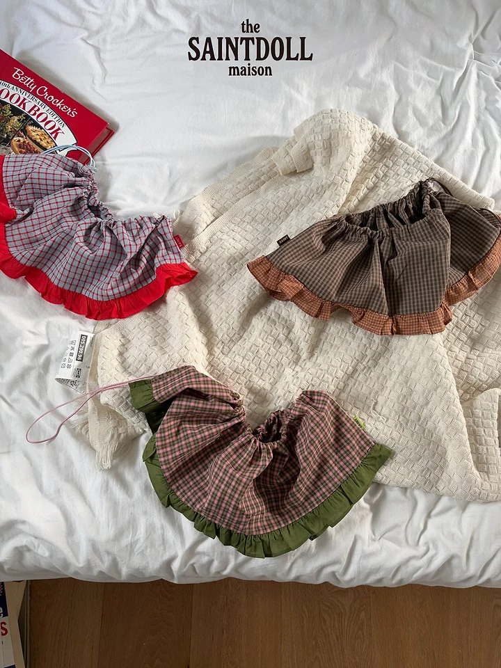 Saint Doll - Korean Children Fashion - #todddlerfashion - Check Chip Frill Skirt - 8
