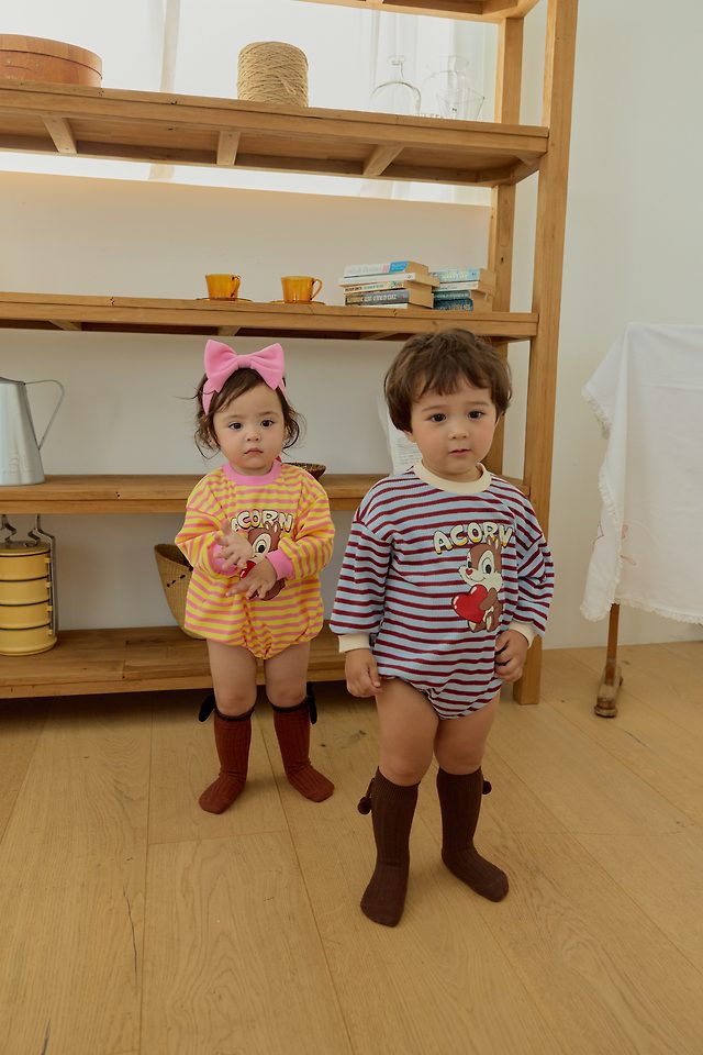 Sera - Korean Baby Fashion - #babyboutique - Squirrel Stripe Romper - 11