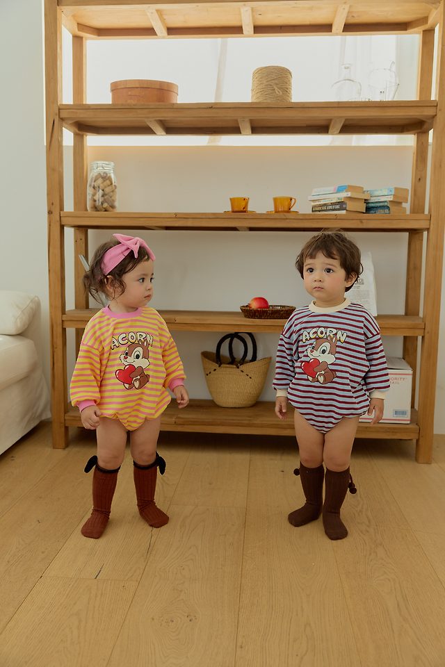 Sera - Korean Baby Fashion - #babyboutiqueclothing - Squirrel Stripe Romper - 12