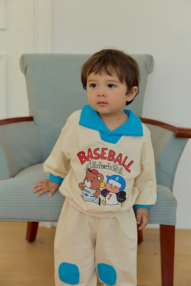 Sera - Korean Baby Fashion - #babyfever - Collar Kneepad Top and Bottom Set - 11