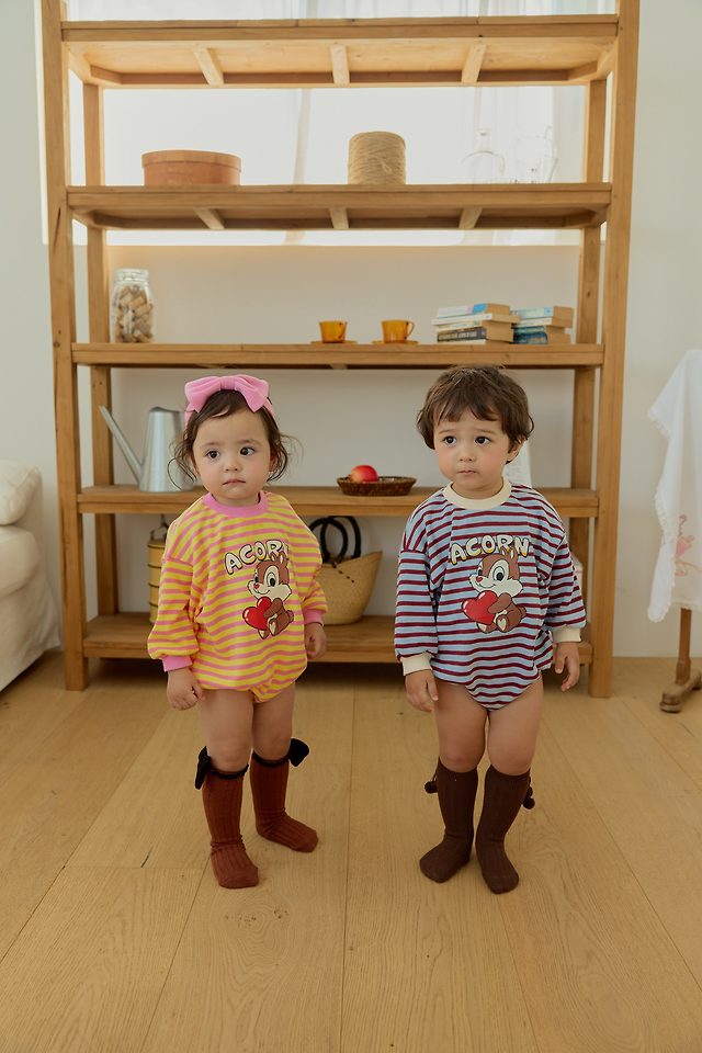 Sera - Korean Baby Fashion - #babygirlfashion - Squirrel Stripe Romper