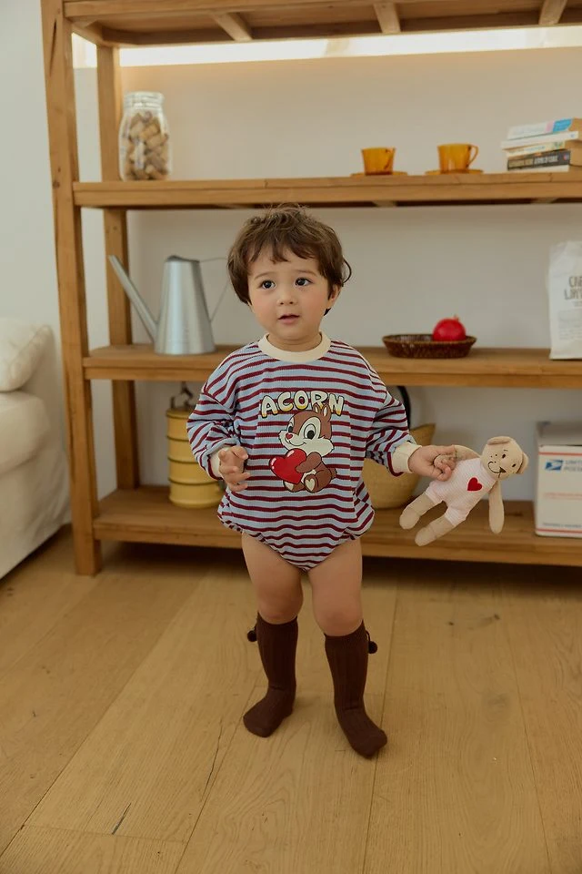 Sera - Korean Baby Fashion - #babyoninstagram - Squirrel Stripe Romper - 3