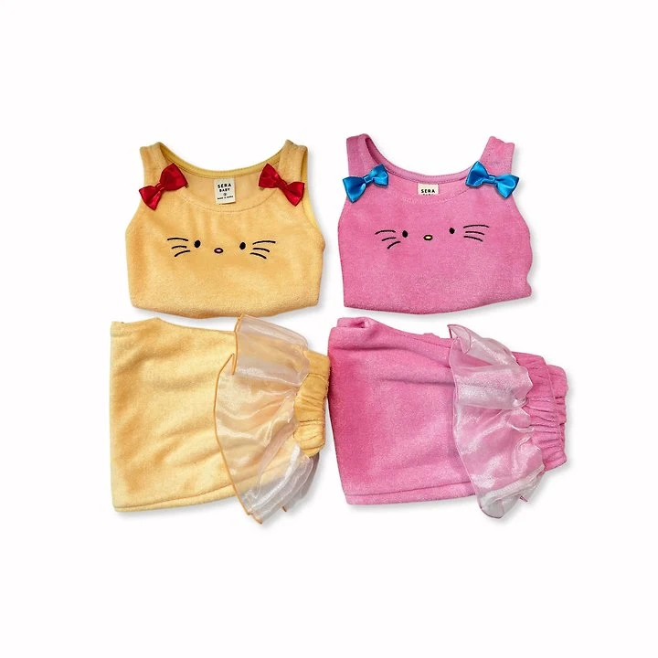Sera - Korean Baby Fashion - #babyoninstagram - Meow Vest Top and Bottom Set
