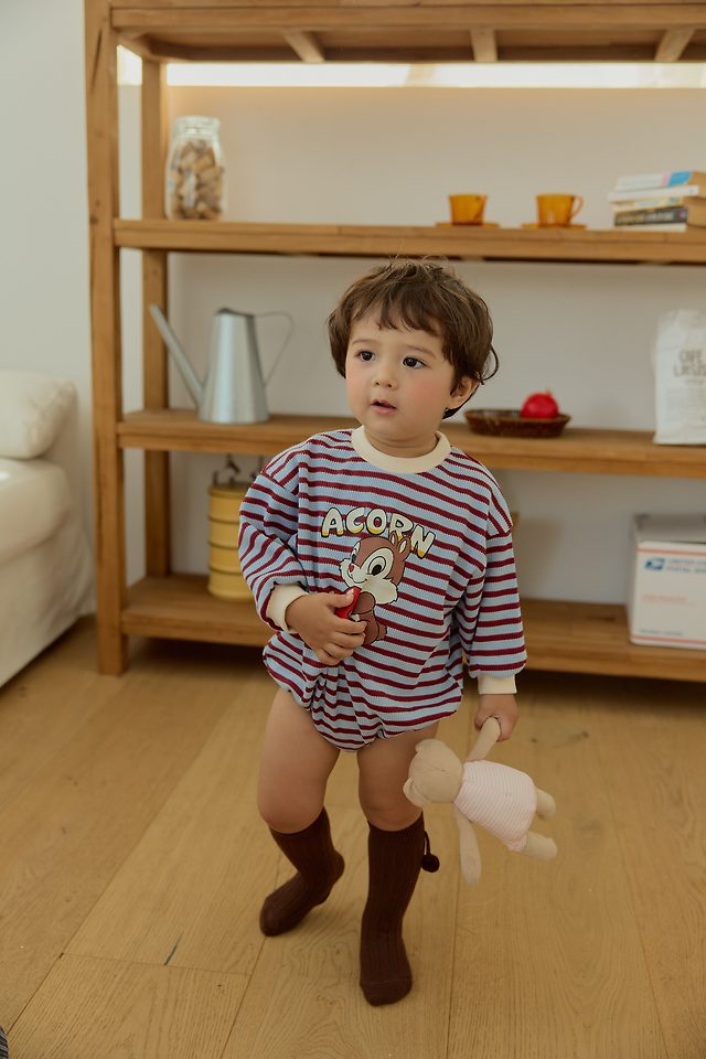 Sera - Korean Baby Fashion - #babyoutfit - Squirrel Stripe Romper - 6