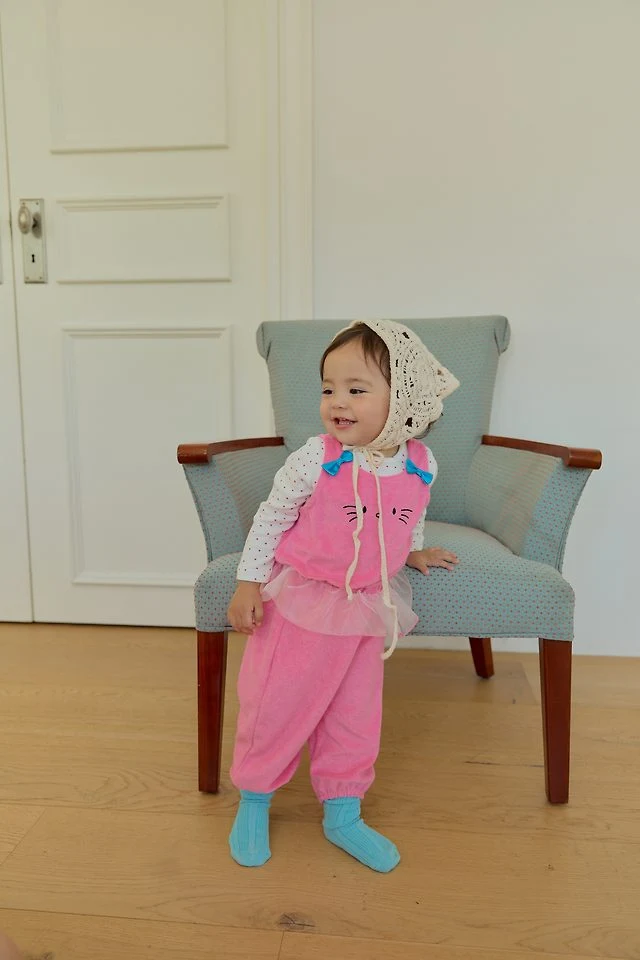 Sera - Korean Baby Fashion - #babyoutfit - Meow Vest Top and Bottom Set - 3