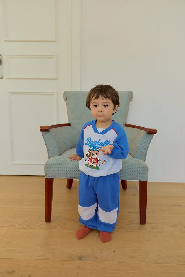 Sera - Korean Baby Fashion - #babyoutfit - V-Neck Baseball Top and Bottom Set - 3