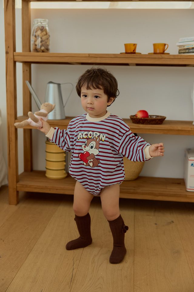 Sera - Korean Baby Fashion - #babywear - Squirrel Stripe Romper - 7