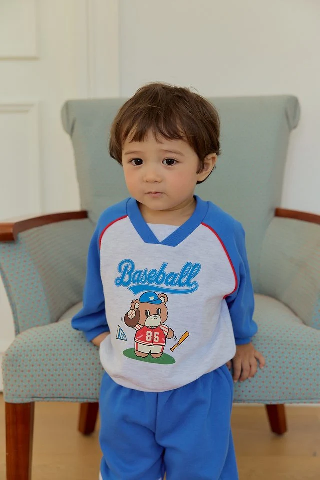 Sera - Korean Baby Fashion - #babyoutfit - V-Neck Baseball Top and Bottom Set - 4